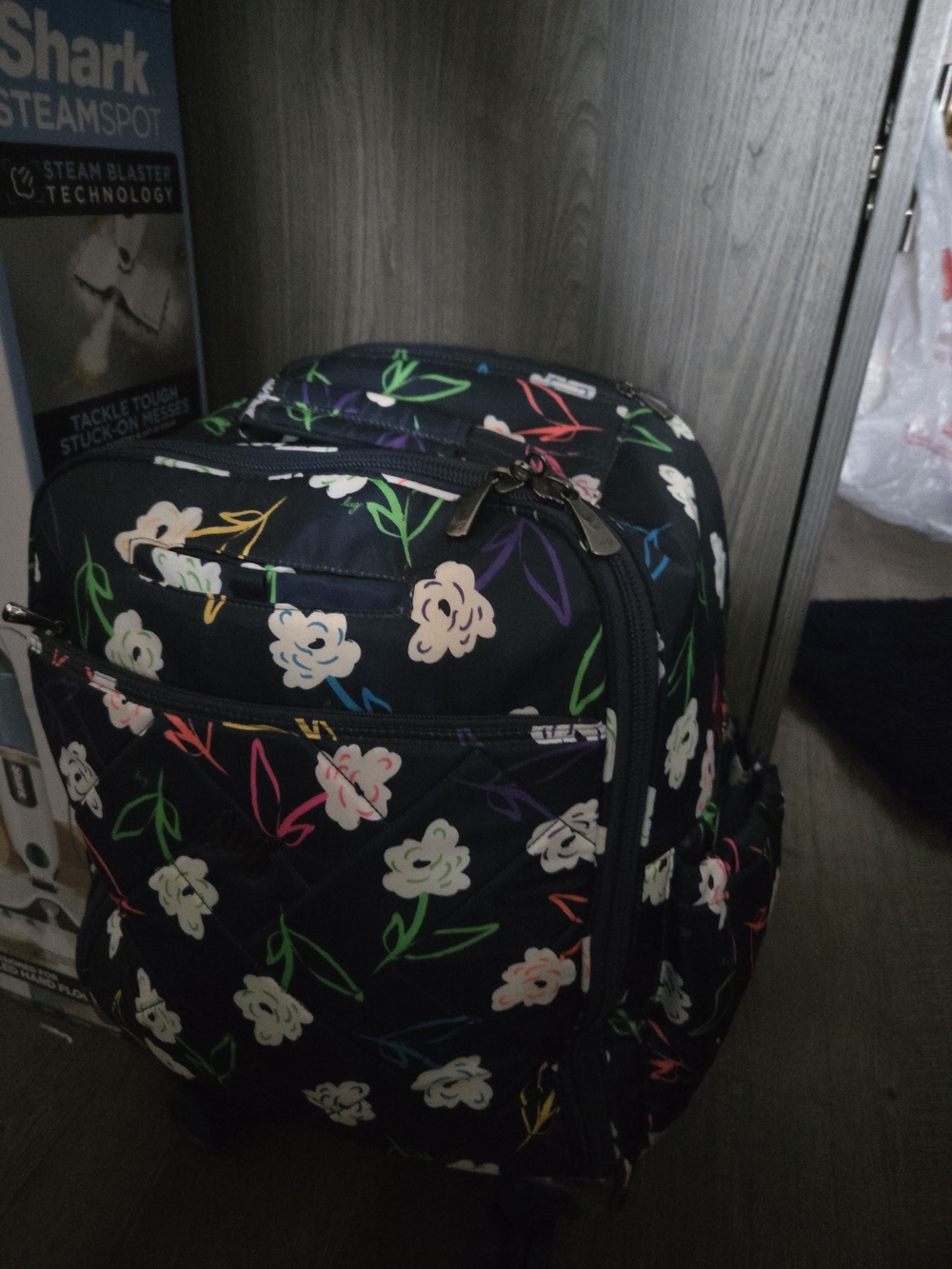 Floral Print Rolling Backpack - Black Multicolor